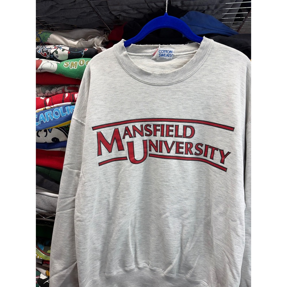 Vintage Jerzees Mansfield University Sweatshirt Gray Crewneck Mens XL 24x27